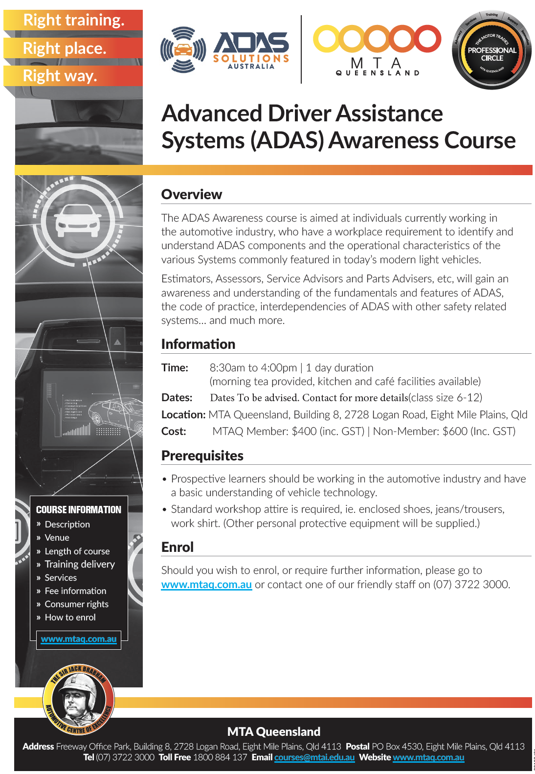 MTAQ ADAS Awareness Training - ADAS Solutions